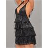 imageSHENHE Womens Glitter Sequin Halter Dress Deep V Backless Sparkle Party Night Flapper DressBlack