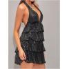 imageSHENHE Womens Glitter Sequin Halter Dress Deep V Backless Sparkle Party Night Flapper DressBlack