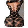 imageSHENHE Womens Rhinestone Fishnet Lingerie Mesh Sheer Chemise Sparkle Teddy Lingerie DressBlack