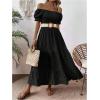 imageSHENHE Womens Summer Short Puff Sleeve Square Neck Smocked Tiered Ruffle Boho SundressBlack