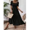 imageSHENHE Womens Summer Short Puff Sleeve Square Neck Smocked Tiered Ruffle Boho SundressBlack