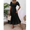 imageSHENHE Womens Summer Short Puff Sleeve Square Neck Smocked Tiered Ruffle Boho SundressBlack