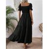 imageSHENHE Womens Summer Short Puff Sleeve Square Neck Smocked Tiered Ruffle Boho SundressBlack