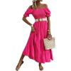 imageSHENHE Womens Summer Short Puff Sleeve Square Neck Smocked Tiered Ruffle Boho SundressHot Pink