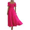 imageSHENHE Womens Summer Short Puff Sleeve Square Neck Smocked Tiered Ruffle Boho SundressHot Pink
