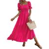 imageSHENHE Womens Summer Short Puff Sleeve Square Neck Smocked Tiered Ruffle Boho SundressHot Pink