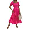 imageSHENHE Womens Summer Short Puff Sleeve Square Neck Smocked Tiered Ruffle Boho SundressHot Pink