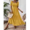 imageSHENHE Womens Summer Short Puff Sleeve Square Neck Smocked Tiered Ruffle Boho SundressYellow