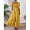 imageSHENHE Womens Summer Short Puff Sleeve Square Neck Smocked Tiered Ruffle Boho SundressYellow