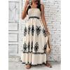 imageSHENHE Womens Tie Shoulder Smocked Flowy Maxi Dress Tribal Print Boho Vacation Sundress Apricot Medium