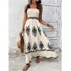 imageSHENHE Womens Tie Shoulder Smocked Flowy Maxi Dress Tribal Print Boho Vacation Sundress Apricot Medium
