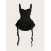 imageSHENHE Womens Y2k Layered Ruffle Hem Mini Dress Sweetheart Neck Eyelet Bustier DressBlack