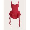 imageSHENHE Womens Y2k Layered Ruffle Hem Mini Dress Sweetheart Neck Eyelet Bustier DressBurgundy