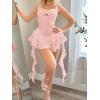 imageSHENHE Womens Y2k Layered Ruffle Hem Mini Dress Sweetheart Neck Eyelet Bustier DressPink