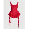 imageSHENHE Womens Y2k Layered Ruffle Hem Mini Dress Sweetheart Neck Eyelet Bustier DressRed