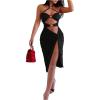 imageSHENHE Womens Cut Out Halter Neck Backless Twisted High Slit Sexy Party Midi Dress Black Medium
