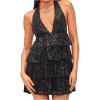 imageSHENHE Womens Glitter Sequin Halter Dress Deep V Backless Sparkle Party Night Flapper DressBlack