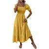 imageSHENHE Womens Summer Short Puff Sleeve Square Neck Smocked Tiered Ruffle Boho SundressYellow