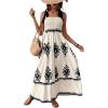 imageSHENHE Womens Tie Shoulder Smocked Flowy Maxi Dress Tribal Print Boho Vacation Sundress Apricot Medium
