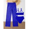 imageSHENHE Girls 3 Piece Bikini Sets Shell Decor V Neck Bathing Suit with Hollow Out Cover Up PantsBlue