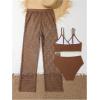 imageSHENHE Girls 3 Piece Bikini Sets Shell Decor V Neck Bathing Suit with Hollow Out Cover Up PantsCoffee Brown