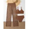 imageSHENHE Girls 3 Piece Bikini Sets Shell Decor V Neck Bathing Suit with Hollow Out Cover Up PantsCoffee Brown