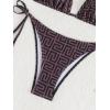 imageSHENHE Womens 2 Piece Halter Swimsuits Side Tie Bottom Geometric Triangle Bikini SetDark Purple Geometric