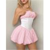 imageSHENHE Womens Bubble Tube Top Dress Off Shoulder Puffy A Line Y2K Corset DressColorblock Pink White