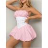 imageSHENHE Womens Bubble Tube Top Dress Off Shoulder Puffy A Line Y2K Corset DressColorblock Pink White