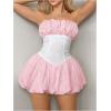 imageSHENHE Womens Bubble Tube Top Dress Off Shoulder Puffy A Line Y2K Corset DressColorblock Pink White