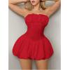 imageSHENHE Womens Bubble Tube Top Dress Off Shoulder Puffy A Line Y2K Corset DressDark Red