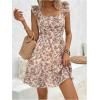 imageSHENHE Womens Ditsy Floral Tie Back Square Neck Ruffle Sleeveless A Line Swing Mini Dress Apricot Medium