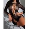 imageSHENHE Womens Fishnet Lingerie Dress Leopard Mesh Chemise Hollow Out Long Sleeve Babydoll DressBlack