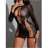 imageSHENHE Womens Fishnet Lingerie Dress Leopard Mesh Chemise Hollow Out Long Sleeve Babydoll DressBlack