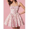imageSHENHE Womens Floral Corset Mini Dress Square Neck Smocked Fit and Flare Flowy Boho Dress Pink Medium