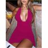 imageSHENHE Womens Halter Plunging Neck Sexy Open Back Fit and Flare Party Mini DressHot Pink
