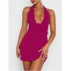 imageSHENHE Womens Halter Plunging Neck Sexy Open Back Fit and Flare Party Mini DressHot Pink