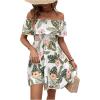 imageSHENHE Womens Off Shoulder Ruffle Trim Floral Tropical Dress A Line Flowy Mini DressWhite Green