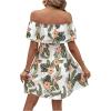 imageSHENHE Womens Off Shoulder Ruffle Trim Floral Tropical Dress A Line Flowy Mini DressWhite Green