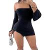 imageSHENHE Womens Off Shoulder Side Slit Long Sleeve Bodycon Sexy Mini Dress Club Night DressBlack