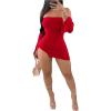 imageSHENHE Womens Off Shoulder Side Slit Long Sleeve Bodycon Sexy Mini Dress Club Night DressRed