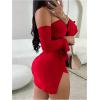 imageSHENHE Womens Off Shoulder Side Slit Long Sleeve Bodycon Sexy Mini Dress Club Night DressRed