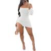 imageSHENHE Womens Off Shoulder Side Slit Long Sleeve Bodycon Sexy Mini Dress Club Night DressWhite