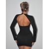 imageSHENHE Womens Sexy Open Back Sheer Mesh Long Sleeve Backless Bodycon Party Mini DressBlack