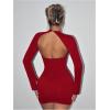 imageSHENHE Womens Sexy Open Back Sheer Mesh Long Sleeve Backless Bodycon Party Mini DressBurgundy