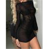 imageSHENHE Womens Sexy Open Back Sheer Mesh Long Sleeve Backless Bodycon Party Mini DressGlitter Black