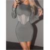 imageSHENHE Womens Sexy Open Back Sheer Mesh Long Sleeve Backless Bodycon Party Mini DressGrey