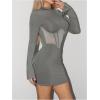 imageSHENHE Womens Sexy Open Back Sheer Mesh Long Sleeve Backless Bodycon Party Mini DressGrey