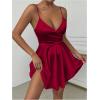 imageSHENHE Womens V Neck Spaghetti Strap Tiered Fit and Flare A Line Mini Cami DressBurgundy