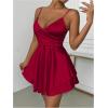 imageSHENHE Womens V Neck Spaghetti Strap Tiered Fit and Flare A Line Mini Cami DressBurgundy